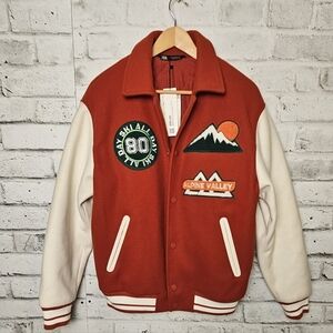 Zara Alpine Valley Varsity Jacket Size M Ski Patch